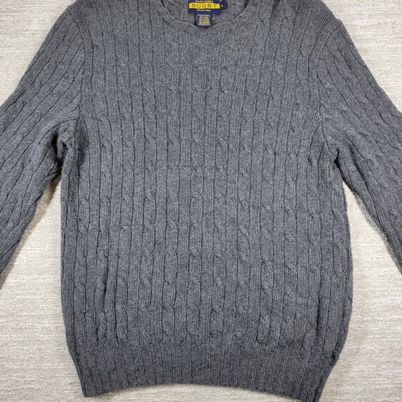 Rugby Ralph Lauren Cable Knit Sweater Large Gray Wool Angora Cashmere Blend - Picture 6 of 12